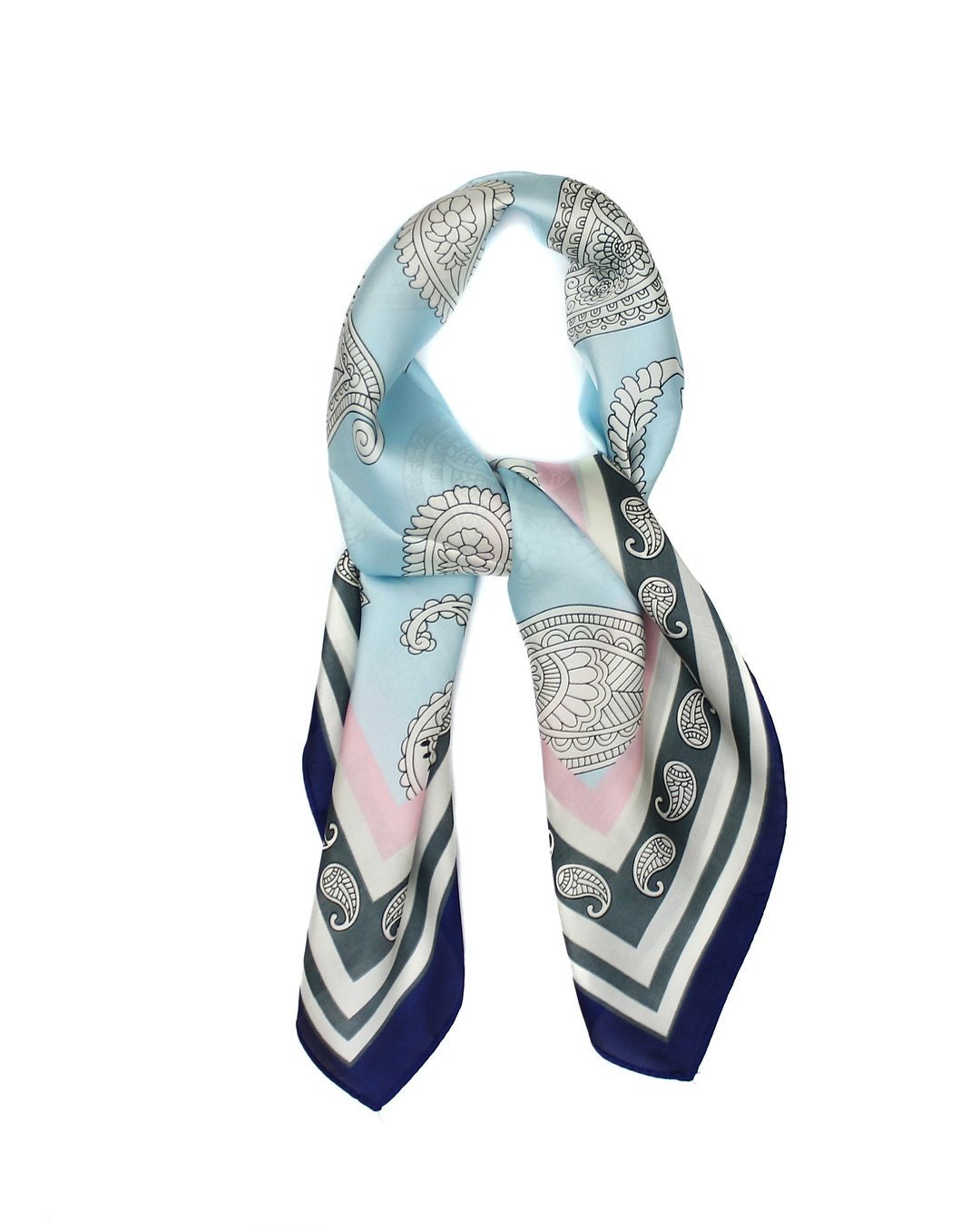 70cm X 70cm Baby Blue Paisley Print Pattern Square Scarf Big - Etsy