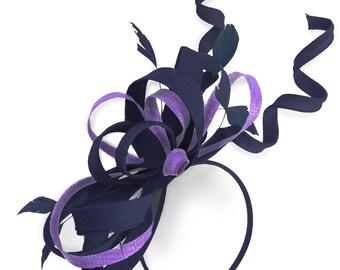 Caprilite Navy and Lavender Lilac Purple Wedding Swirl Fascinator Headband  Alice Band Ascot Races Loop Net