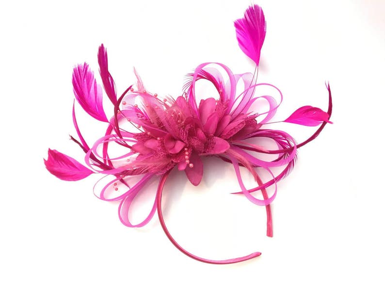 Caprilite Fuchsia Hot Pink Wedding Fascinator Headband Alice Band Ascot Races Loop Net image 2