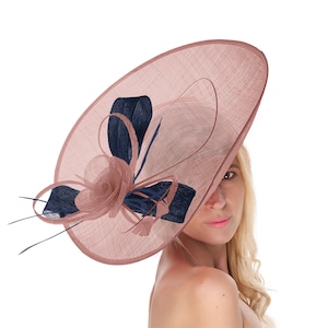 Caprilite 41cm Saucer Sinamay Dusty Pink Navy Mix Fascinator On Headband Wedding Derby Ascot Races Ladies Hat Large