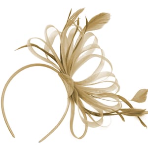 Beige Gold Large Wedding Fascinator Headband Aliceband Ladies Day Races Royal Ascot Beige