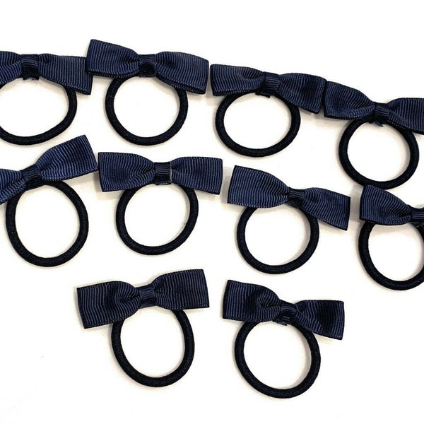 10 Girls Children's Hair Bow Elastic Bobbles Set - Navy