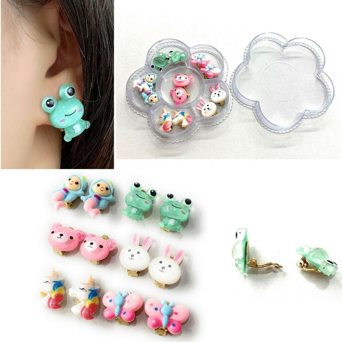 6 Pairs Handmade Girls CLIP ON Earrings Set in Gift Box Cute Etsy