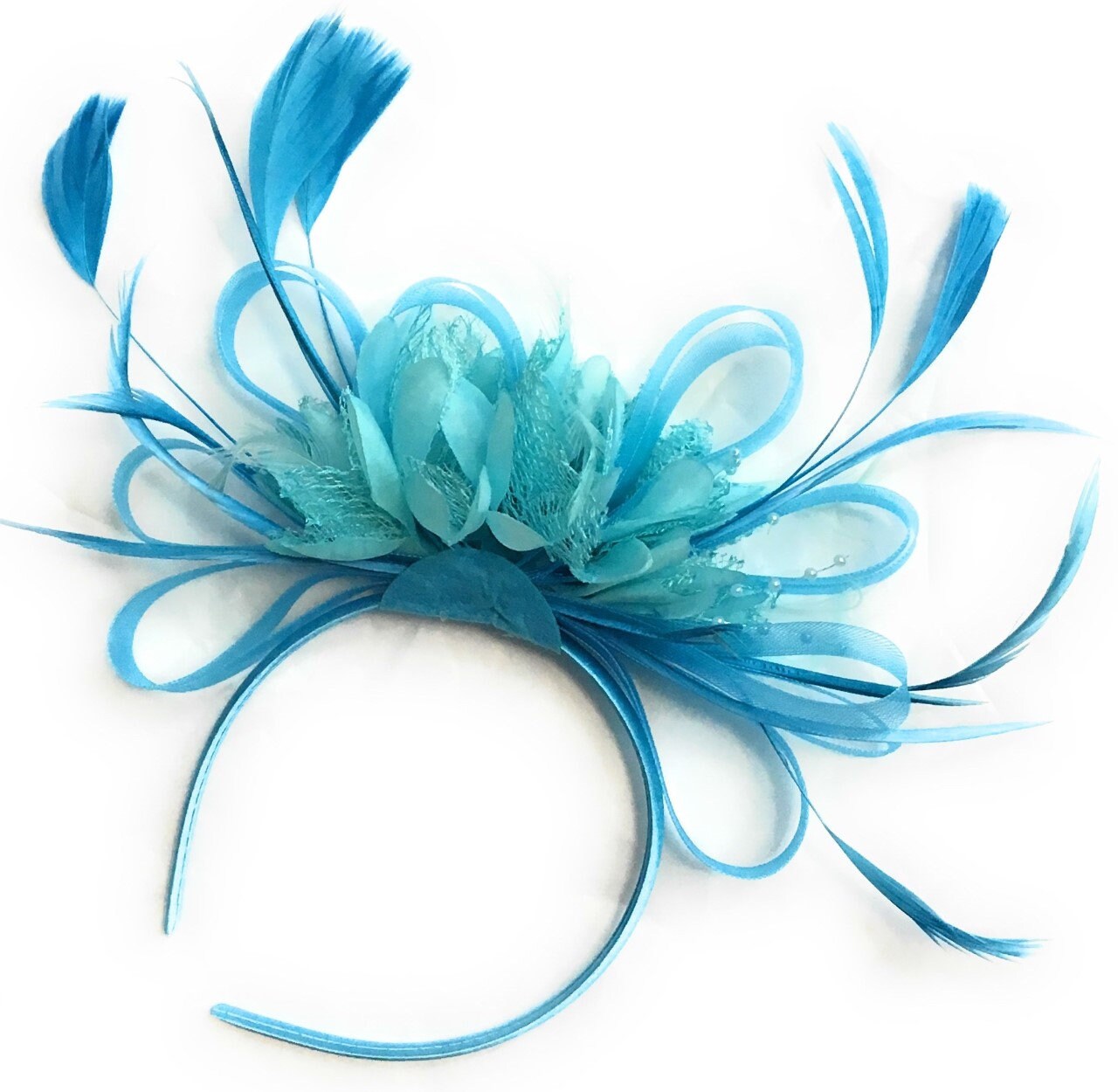 Cream Turquoise Teal Navy Fascinator on Headband UK Wedding Ascot Races Loop Cream Turquoise Teal Navy Fascinator on Headband UK Wedding Ascot Races Loop