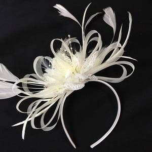 Caprilite Cream Ivory Fascinator on Headband AliceBand UK Wedding Ascot Races Loop image 2