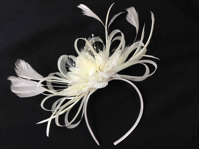 Caprilite Cream Ivory Fascinator on Headband AliceBand UK Wedding Ascot Races Loop image 2