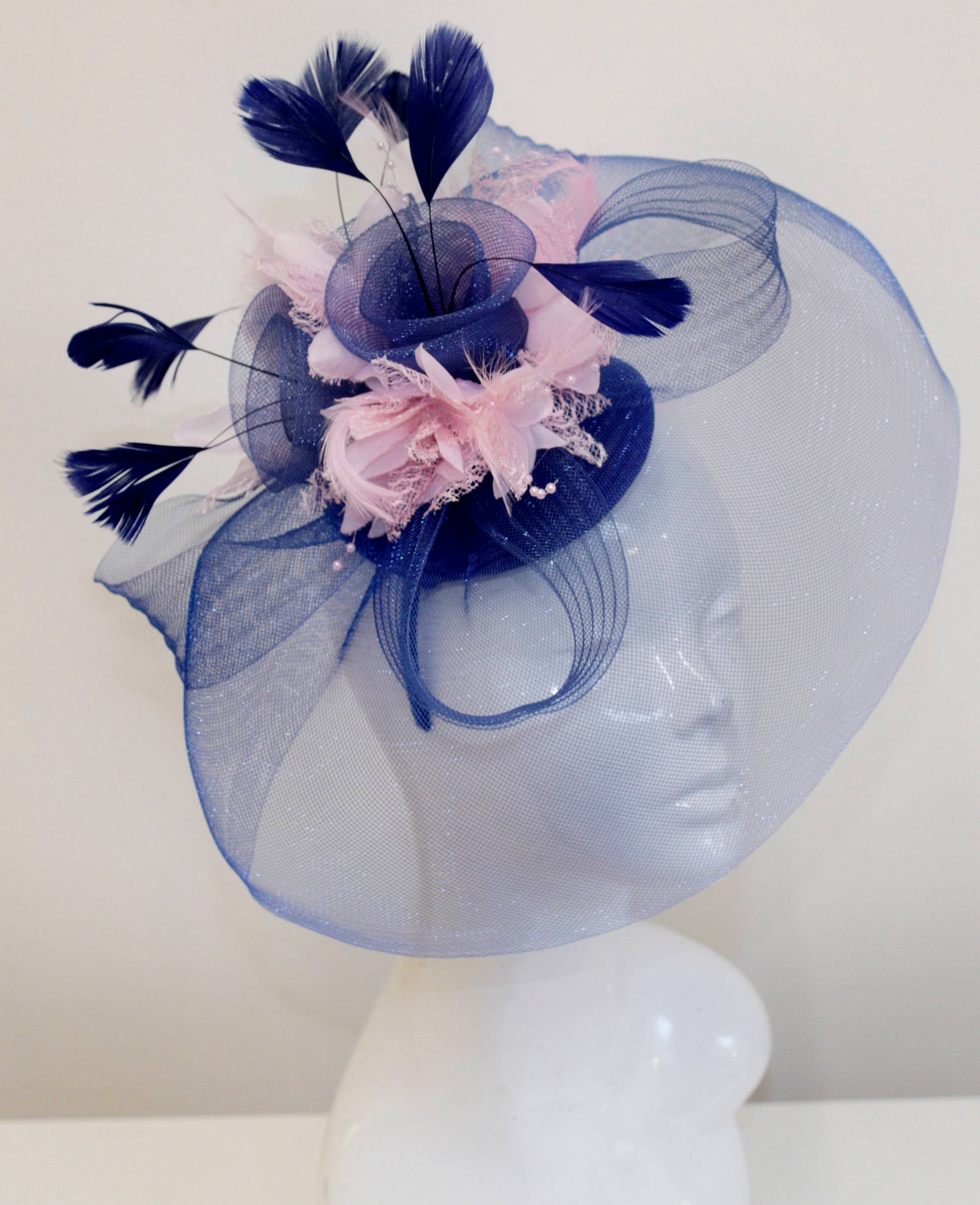 Big Navy and Baby Pink Fascinator Hat Veil Net Hair Clip Ascot Etsy
