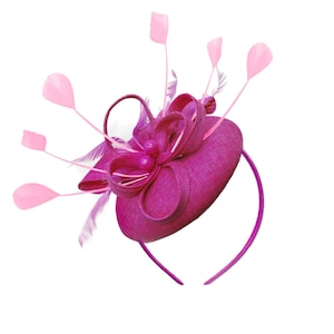 Round Fuchsia and Baby Pink Pillbox Bow Sinamay Headband Fascinator Weddings Ascot Hatinator Race