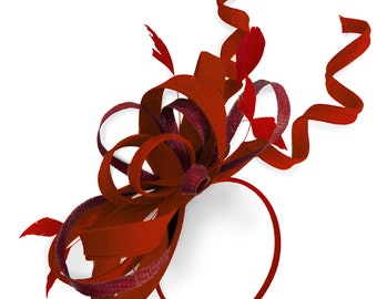 Caprilite Red and Burgundy Wedding Swirl Fascinator Headband  Alice Band Ascot Races Loop Net