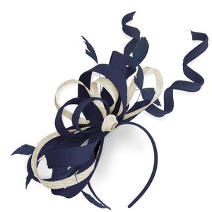 Caprilite Navy and Cream Wedding Swirl Fascinator Headband  Alice Band Ascot Races Loop Net