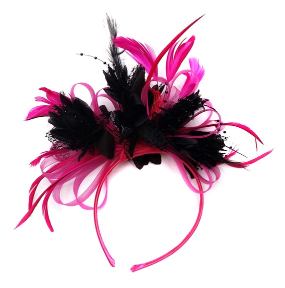 Hot pink and black fascinator Clearance
