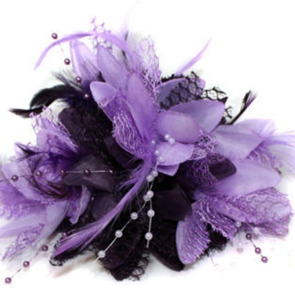 Caprilite Dark and Lilac Light Purple Fascinator Black Headband Clip Flower Corsage