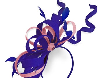 Caprilite Royal Blue and Baby Pink Wedding Swirl Fascinator Headband  Alice Band Ascot Races Loop Net