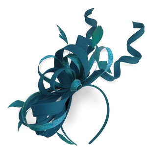 Caprilite Teal and Aqua Wedding Swirl Fascinator Headband  Alice Band Ascot Races Loop Net