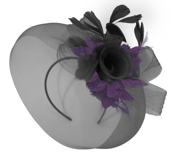 Purple Net Fascinator Hat Veil Wedding Ascot Races Hair Accessories Clip