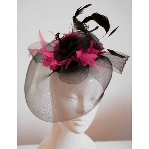 Fuchsia Hot Pink Fascinator Hat Veil 