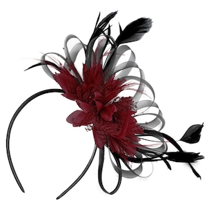 Caprilite Black and Burgundy Dark Wine Red Fascinator on Headband  Alice Band Wedding Ascot Races  Loop Net