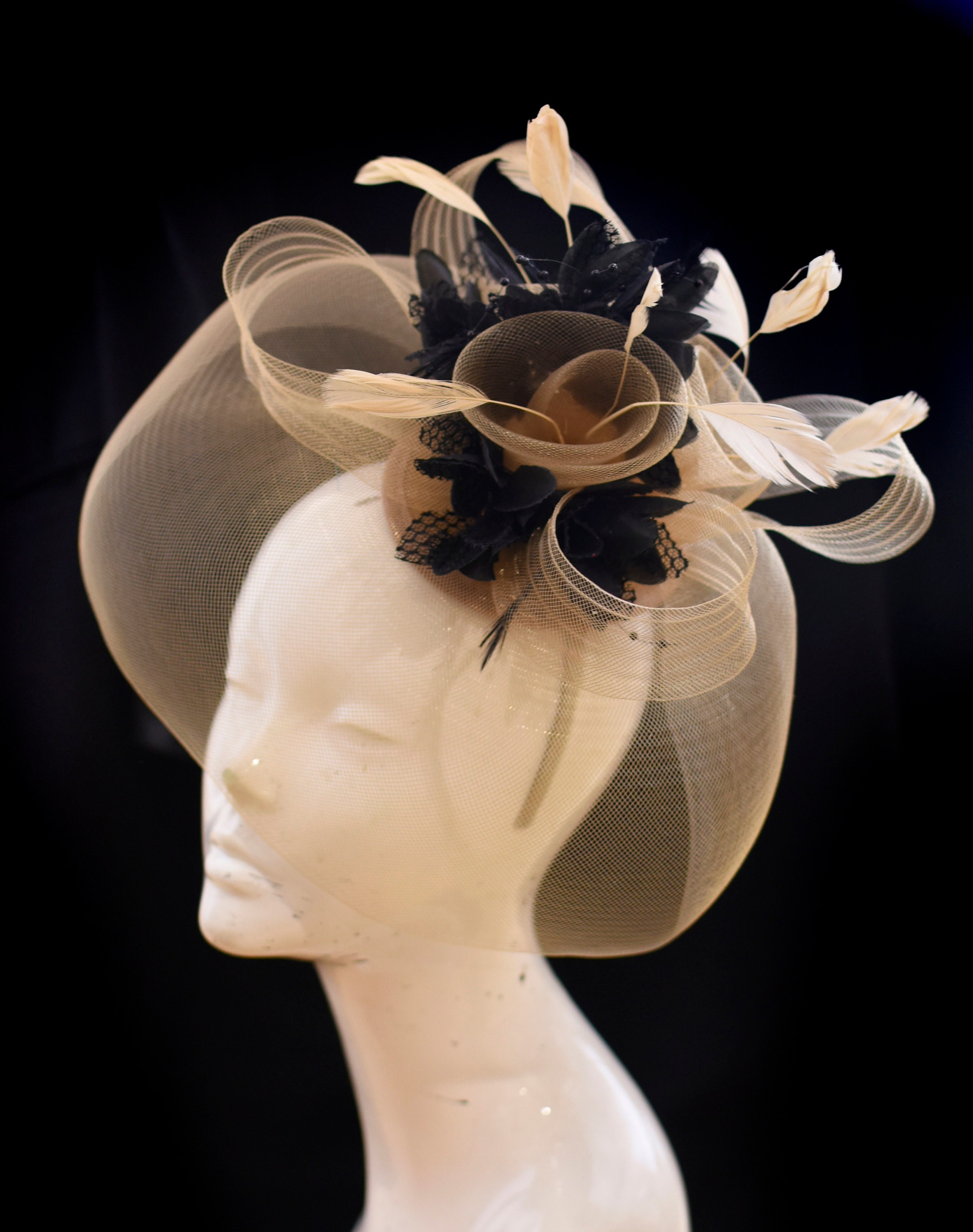 Black Fascinator Hat Veil Net Hair 