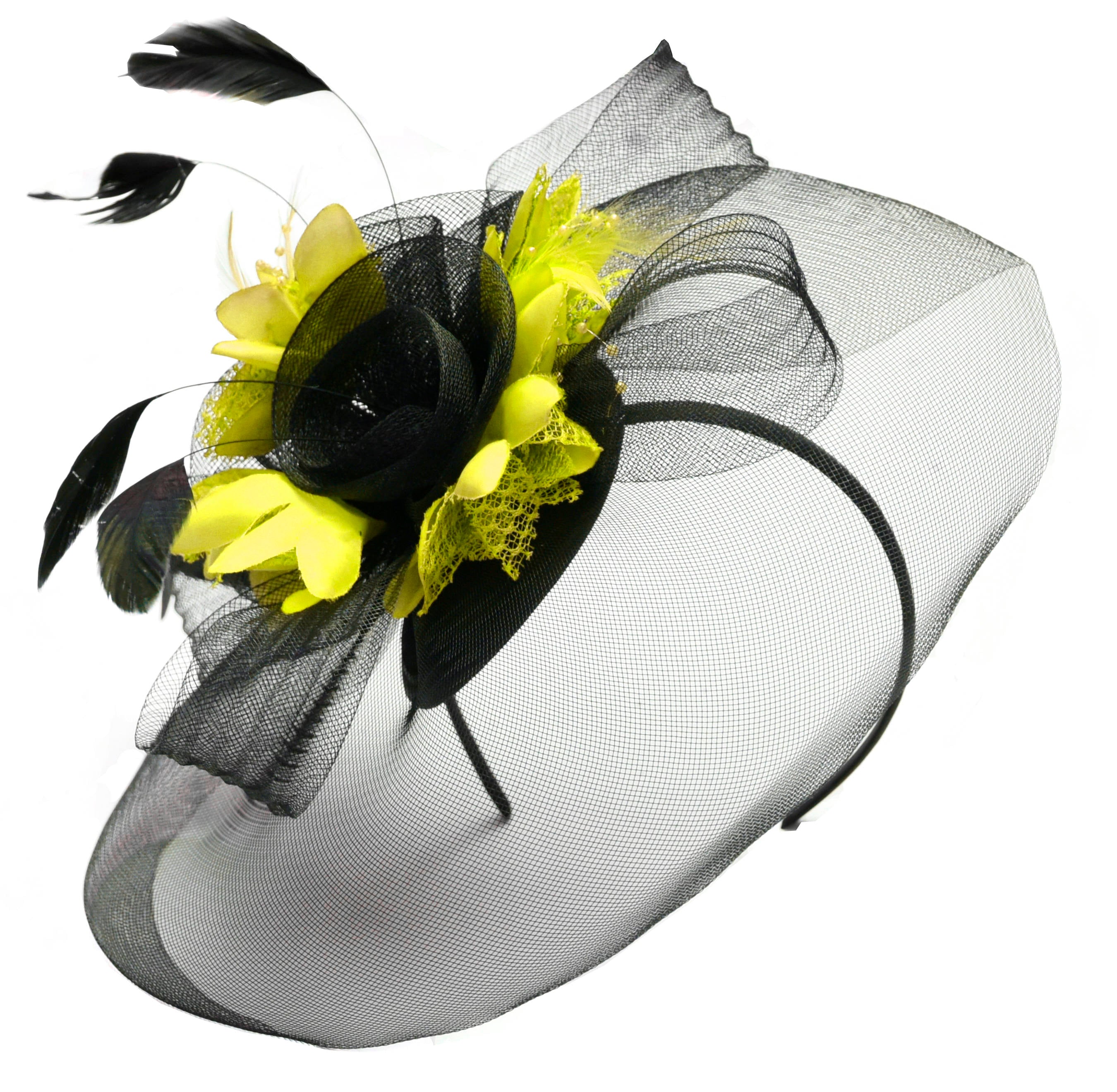 Yellow Fascinator Hat Veil Net Hair 