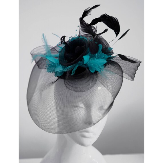 Turquoise Fascinator Hat Veil Net Hair 