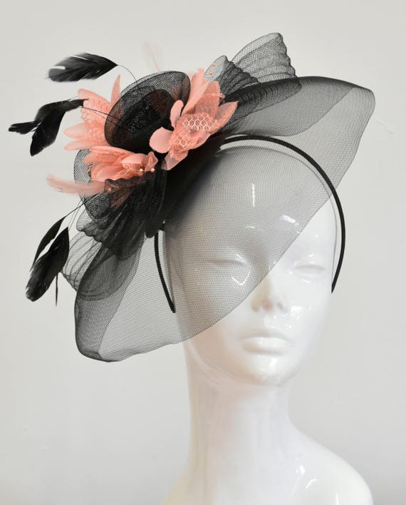 Peach Nude Fascinator Hat Veil Net 
