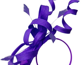 Caprilite Royal Purple Wedding Swirl Fascinator Headband  Alice Band Ascot Races Loop Net