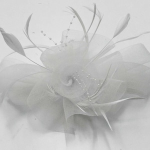 White Butterfly Feather Wedding Ascot Fascinator on Clip Comb  or Alice Band Headband Hat Hair Accessories