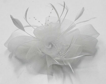 White Butterfly Feather Wedding Ascot Fascinator on Clip Comb  or Alice Band Headband Hat Hair Accessories