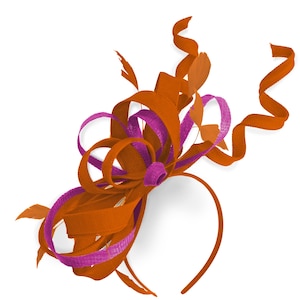 Caprilite Orange and Fuchsia Wedding Swirl Fascinator Headband  Alice Band Ascot Races Loop Net