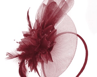 Caprilite Bordeaux Burgund Blumen Schleier Federn Fascinator Auf Stirnband Hochzeit