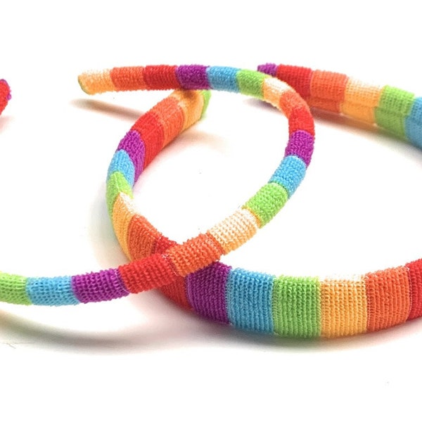Set of 2 Girls Rainbow Colourful Stripes Headband Hairband Party Gift Novelty Fun Fancy Dress UK