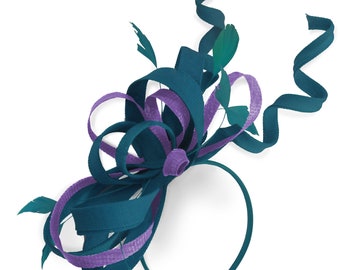 Caprilite Teal and Lilac Lavender Wedding Swirl Fascinator Headband  Alice Band Ascot Races Loop Net