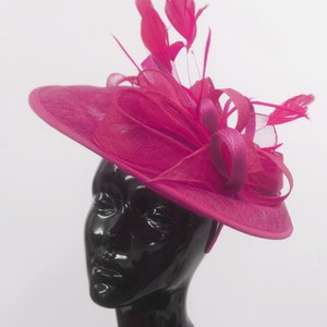 Caprilite Big Saucer Sinamay Fuchsia Hot Pink Colour Fascinator On Headband Wedding Derby Ascot Races Ladies image 3