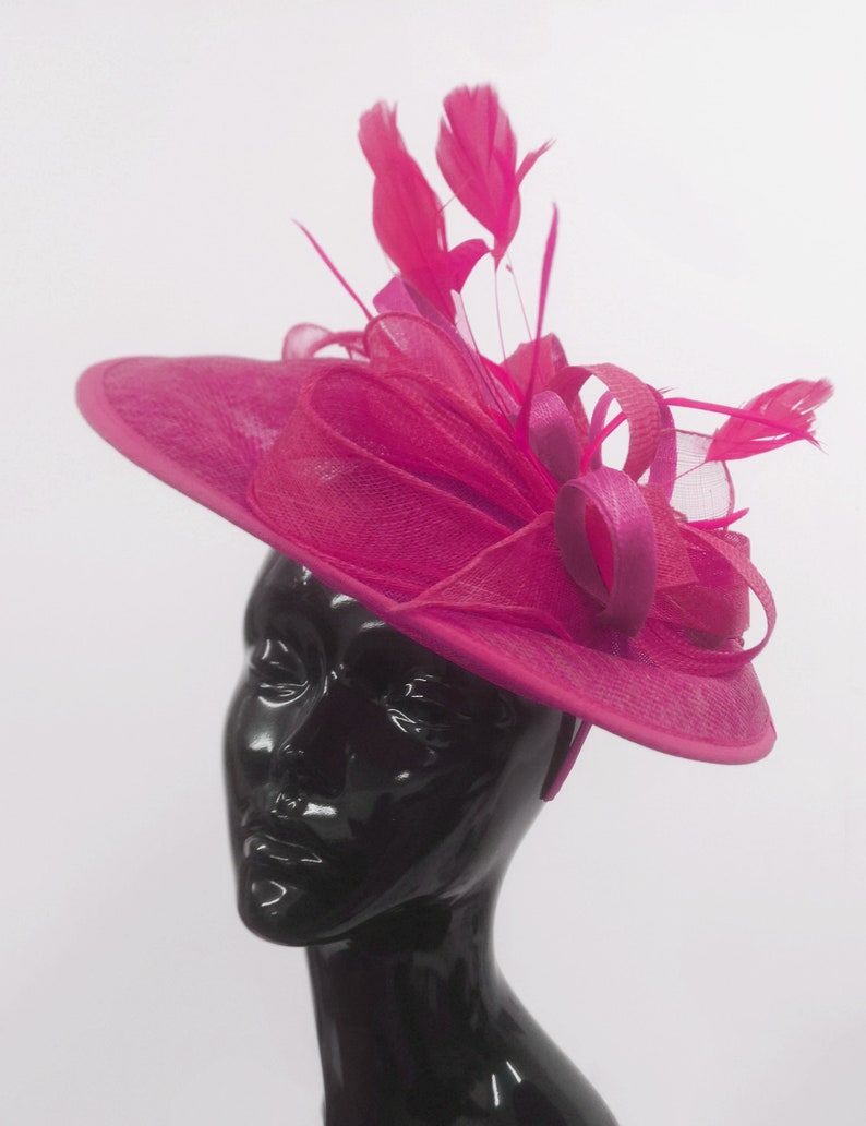 Caprilite Big Saucer Sinamay Fuchsia Hot Pink Colour Fascinator On Headband Wedding Derby Ascot Races Ladies image 3