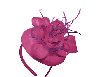 Round Fuchsia and Plum Pillbox Mix Bow Sinamay Headband Fascinator Weddings Ascot Hatinator Races