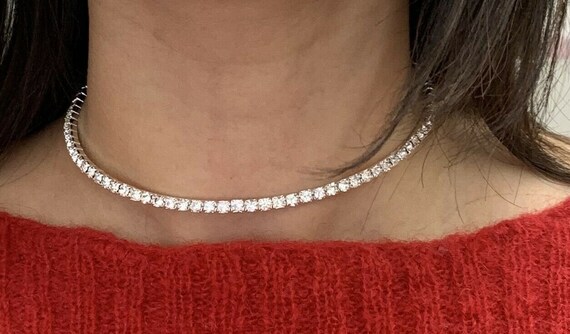 Eternity Three Row Diamond CZ Silver Adjustable Choker Tennis Necklace |  Jian London