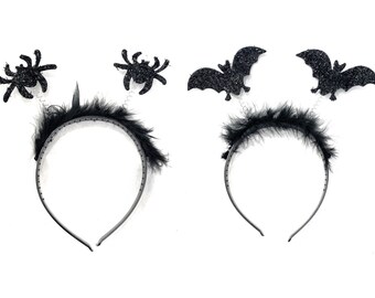 Schwarze Feder Tinsel Spinne / Fledermaus Antennae Boppers Halloween Party Stirnband UK