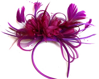 Caprilite Plum Magenta en Fuchsia Hot Pink Fascinator op hoofdband Alice Band UK Wedding Ascot Races Loop