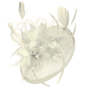 Caprilite Cream and Cream Sinamay Disc Saucer Fascinator Hat for Women Weddings Headband
