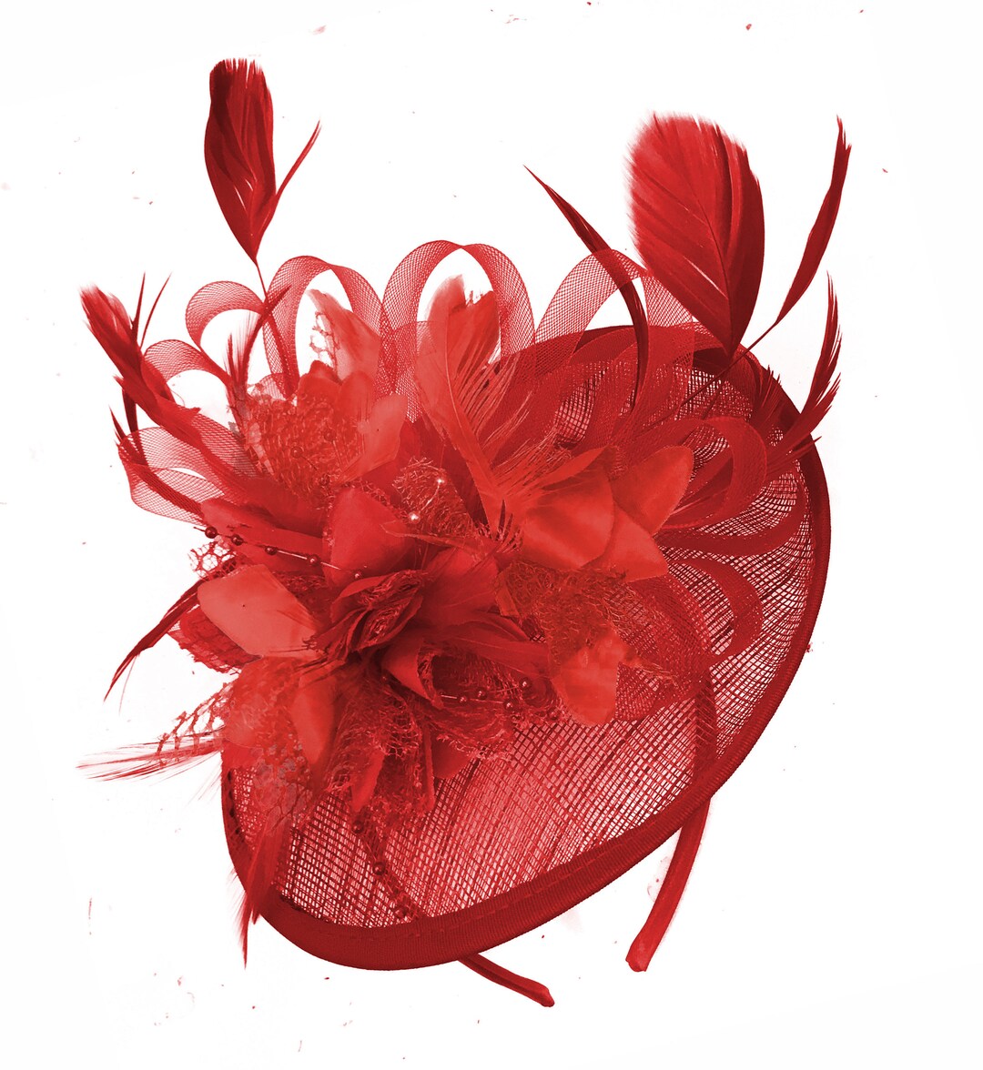 Caprilite Red and Red Sinamay Disc Saucer Fascinator Hat for Women