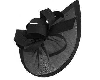 Caprilite Vegan Moon Hoop Fascinator Hat sur bandeau Mariage Ascot Races Bespoke Sinamay Disc - Noir