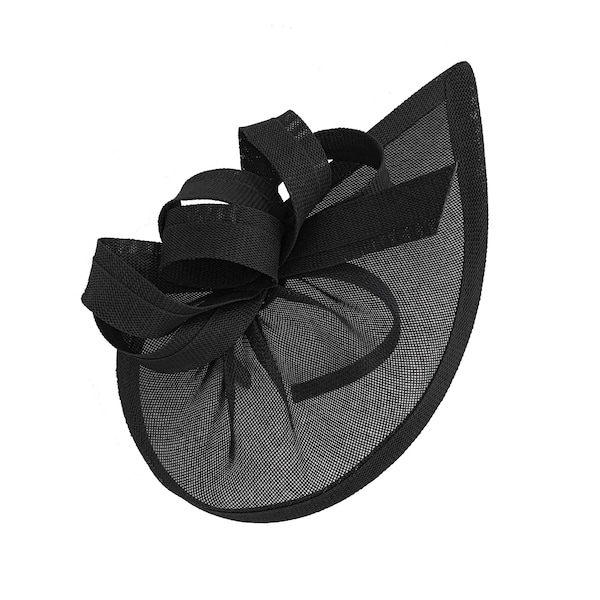 Caprilite Vegan Moon Hoop Fascinator Hat sur bandeau Mariage Ascot Races Bespoke Sinamay Disc - Noir