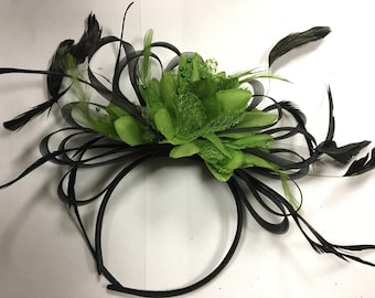 Caprilite Black Hoop & Lime Green Feathers Fascinator on Headband