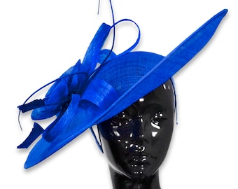 Caprilite 41cm Saucer Sinamay Royal Blue Fascinator On Headband Wedding Derby Ascot Races Ladies Hat Large