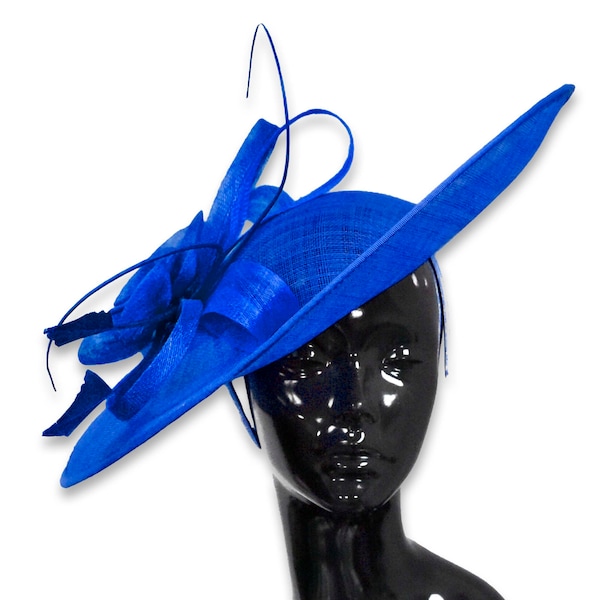 Caprilite 41 cm Soucoupe Sinamay Bleu Royal Fascinator Sur Bandeau Mariage Derby Ascot Courses Dames Chapeau Grand