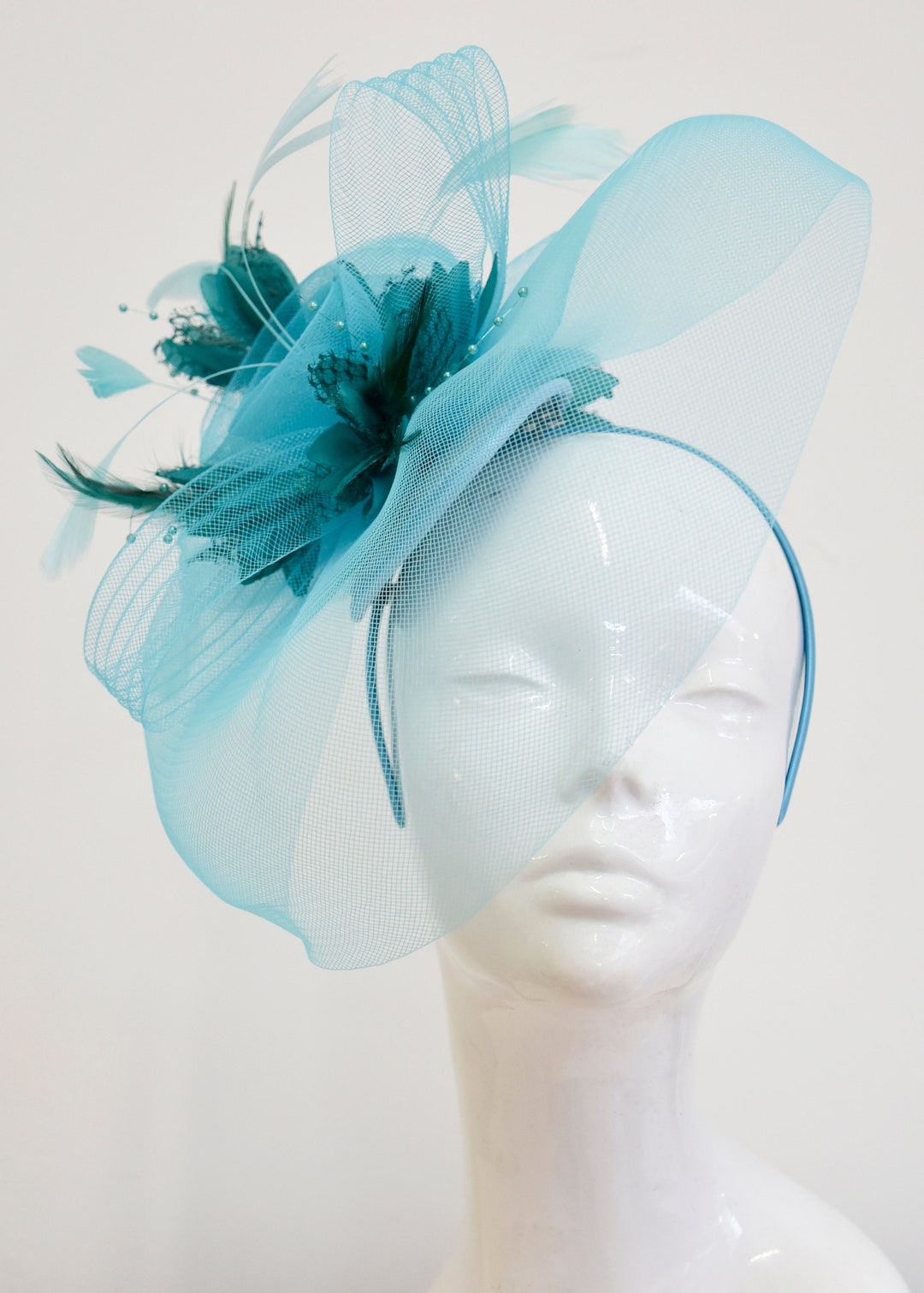 Big Light Turquoise Blue and Teal Fascinator Hat Veil Net Hair - Etsy