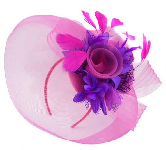Purple Net Fascinator Hat Veil Wedding Ascot Races Hair Accessories Clip
