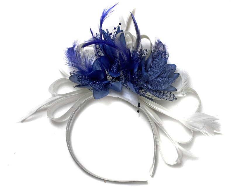 Caprilite White & Royal Blue Fascinator on Headband image 1