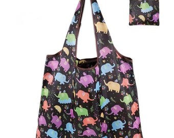 Handmade Extra Large Reusable Foldable Ladies Grocery Shopping Bag Eco Tote Handbag Fold Away Bag UK - Elephants