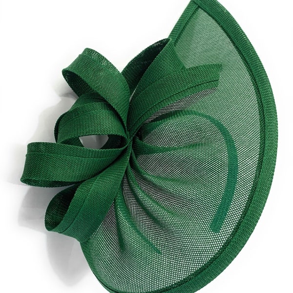 Caprilite Vegan Moon Hoop Fascinator Hat on Headband Wedding Ascot Races Bespoke Sinamay Disc - Emerald Green